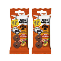 Zestaw: 2x Bunny Ninja Double Roll Przekąska Owocowa smak Jabłko-Brzoskwinia 30g zero cukru bezglutenowa