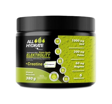 ALLHydrate, Elektrolity + Creatine (Creapure®) Green Apple 380g, 40 porcji