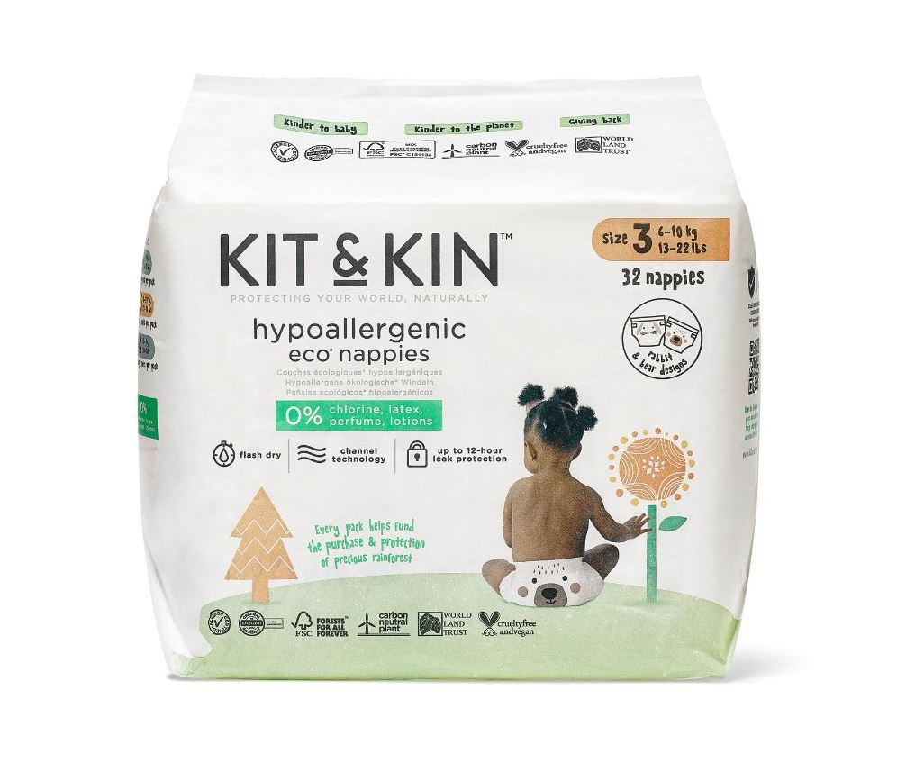 Kit and Kin − Biodegradowalne pieluszki jednorazowe Giraffe/Hippo, 3 Maxi (7-13kg) − 34 sztuk