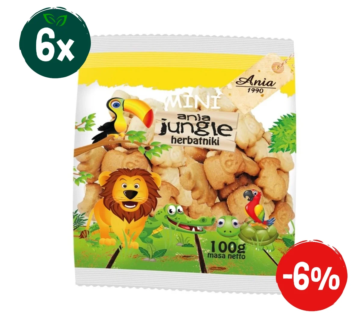 Zestaw: 6x Herbatniki szkolne Mini Jungle 100 g - Nabea.pl