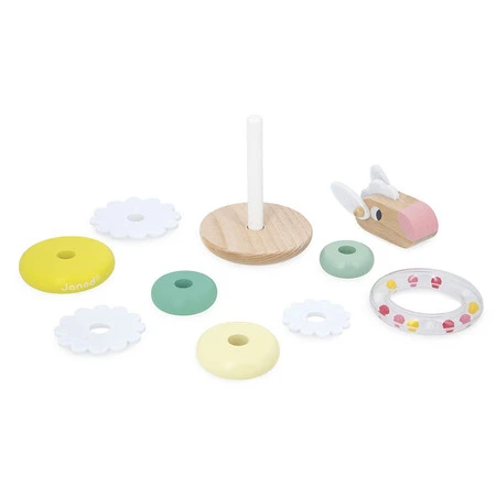 Janod Układanka piramida wieża wańka-wstańka drewniana Owieczka Zigolos 12m+