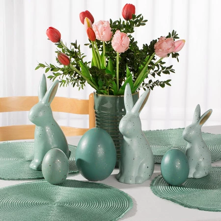 Ozdoba Wielkanocna, Figurka ceramiczna, kolor zielony, rozmiar 11 x 11 x 14 cm