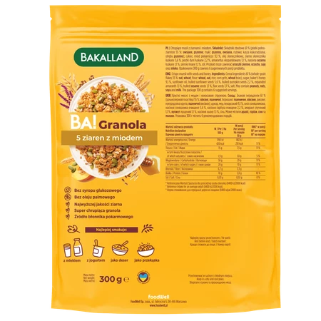 Bakalland BA! Granola 5 ziaren z miodem 300g pełnoziarnista
