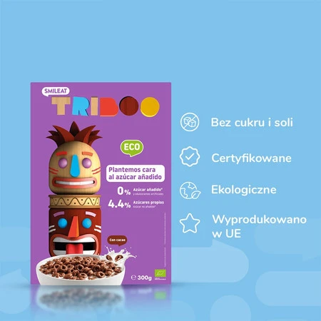 Smileat Triboo, BIO Płatki Śniadaniowe, kakaowe, 300g