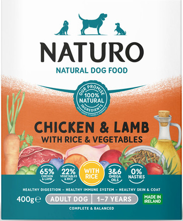 NATURO Adult Dog Jagnięcina Kurczak Ryż Warzywa tacka 400g