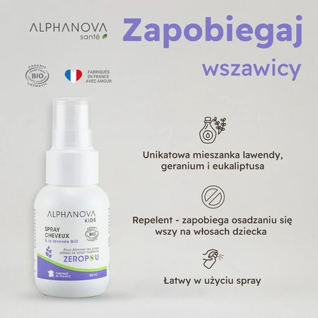 Alphanova Kids Bio, ZEROPOU, Spray do włosów z lawendą, 50 ml