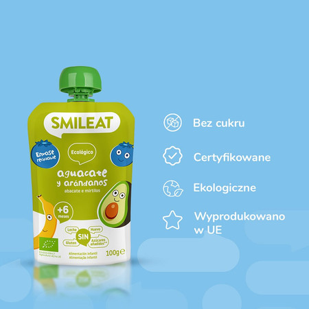 Smileat, BIO Mus z jagodami i awokado 6m+, 100g