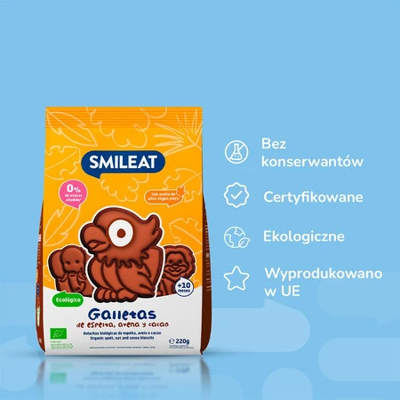 Smileat Bio Herbatniki z orkiszu, kakaowo-jabłkowe 10m+, 220 g