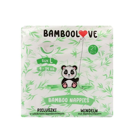 BAMBOOLOVE, Pieluszki jednorazowe bambusowe, rozmiar L (9-14 kg), 21 szt.
