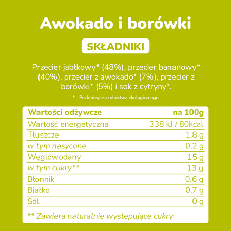 Smileat, BIO Mus z jagodami i awokado 6m+, 100g