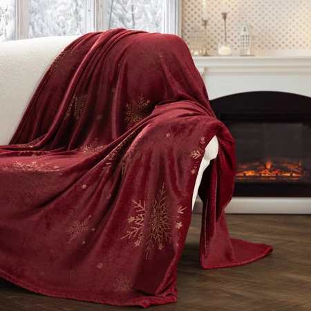 Koc świąteczny 150x200 cm bordowo-złoty