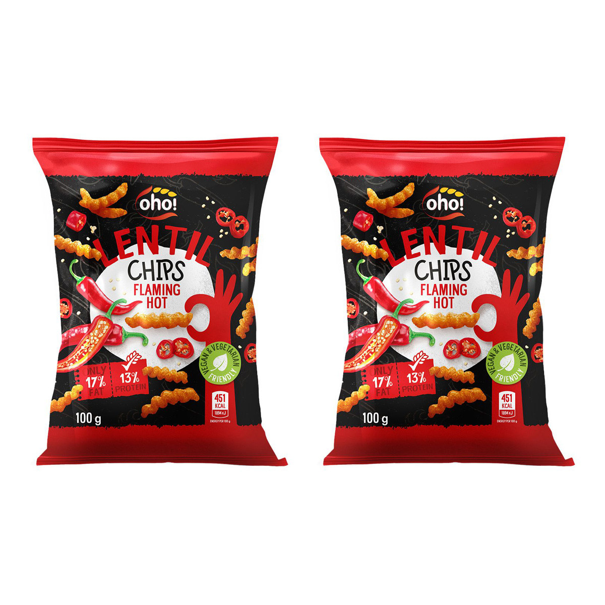 Zestaw 2x Chipsy z czerwonej soczewicy o smaku flaming hot 100g - Nabea.pl