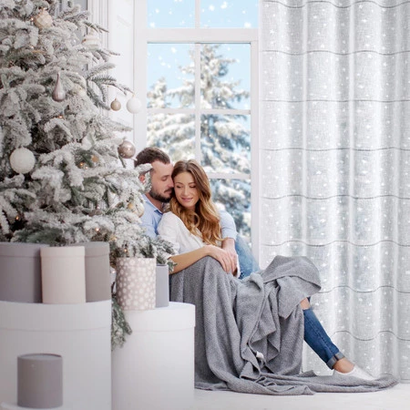 Firana gotowa z motywem świątecznym rozm.: 140 x 250 cm, kolor: biały