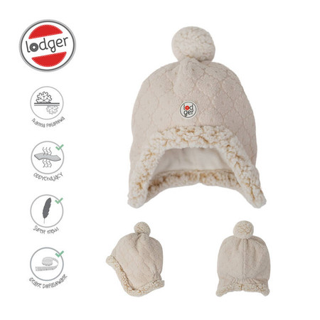 Lodger Dwuwarstwowa zimowa czapeczka z polaru jasnobeżowa Fleece Birch 3-6 m