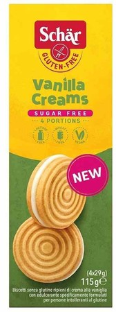 Vanilla Creams - ciastka z kremem waniliowym bez cukru bezglutenowe - 115 g
