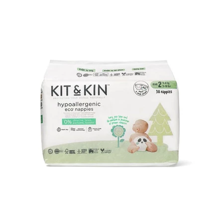 Kit and Kin, Biodegradowalne Pieluszki Jednorazowe 2 Midi (4-8kg), Myszka/Panda, 38 szt.