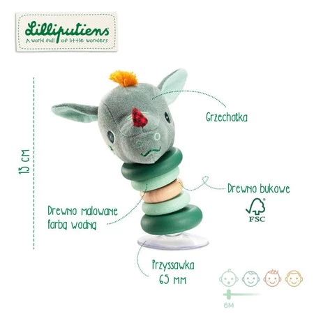 LILLIPUTIENS Grzechotka z przyssawką Smok Joe 6 m+