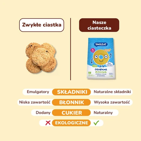 Smileat, BIO Herbatniki z orkiszu, kakaowo-jabłkowe 10m+, 220 g