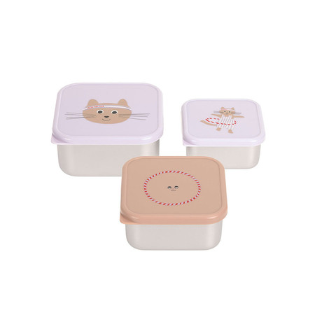 Lassig Pojemnik na przekąski snackbox ze stali nierdzewnej 3 szt. Tiny Team Kotek
