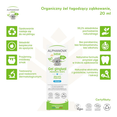 Alphanova Bebe Bio, Żel łagodzący ząbkowanie, 20 ml