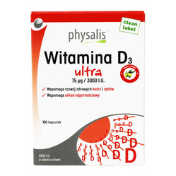 Physalis Witamina D3 Ultra 3000 IU – wsparcie odporności, kości i mięśni 100 kaps.