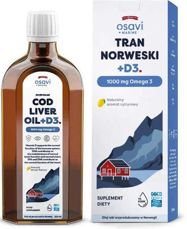 Osavi Tran Norweski + witamina D3 1000 mg Omega 3 kwasy EPA i DHA na wsparcie odporności 250 ml smak cytryna