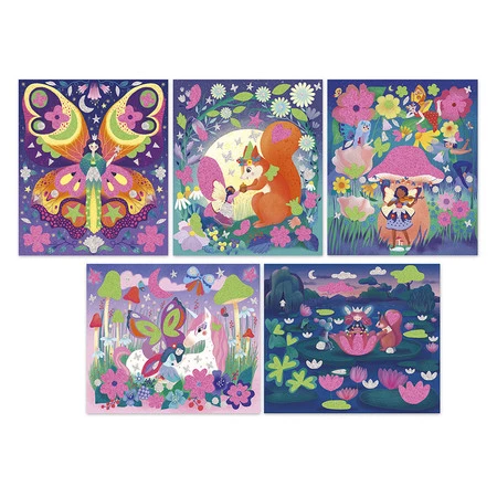 Janod Zestaw kreatywny Naklejki piankowe i fosforescencyjne piaski Wróżki Magic Fairies 6+