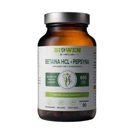 Biowen Betaina HCL + Pepsyna + Rumianek pospolity na wsparcie trawienia 90 kaps.