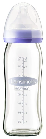 Lansinoh, Butelka szklana ze smoczkiem NaturalWave, 240 ml