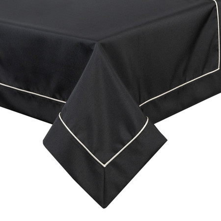 Obrus z srebrną lamówką szerokość: 145 cm, długość: 300 cm, kolor: czarny