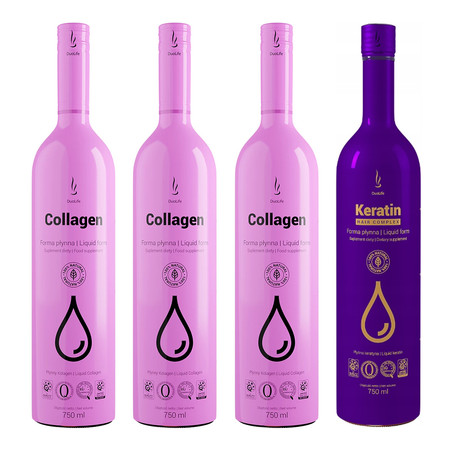 Zestaw mix DuoLife: 3x Kolagen w płynie - 750ml oraz 1x Keratyna w płynie - 750ml