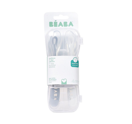 BEABA Zestaw 2 łyżeczek silikonowych w podróżnym etui 4 m+ Windy Blue