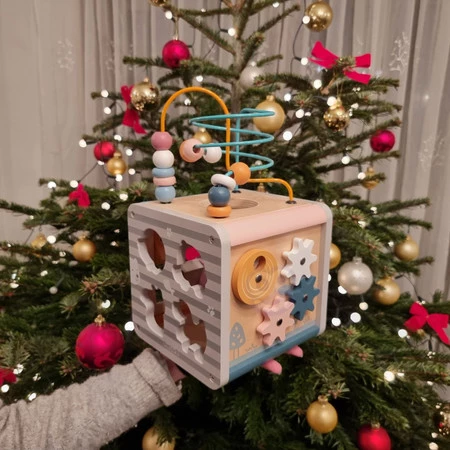 Viga Toys − PolarB Activity Box, drewniane edukacyjne centrum gier 5w1 kostka