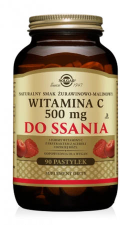 Solgar Witamina C 500 mg do ssania 90 past. żurawinowo malinowa