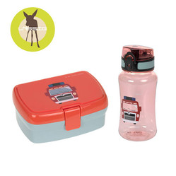 Lassig Zestaw śniadaniowy na lunch Lunchbox + Tritanowa butelka - bidon 460 ml Tiny Drivers Wóz strażacki