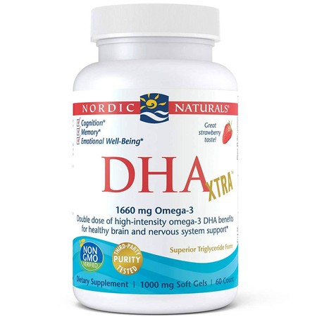 Nordic Naturals Dha Xtra Omega 3 kwasy tłuszczowe EPA i DHA 60 kaps. smak truskawka