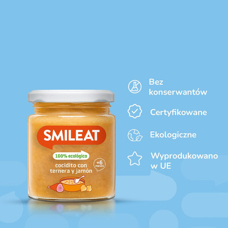 Smileat, BIO Słoiczek z gulaszem z cielęciny i szynki 6m+, 230g