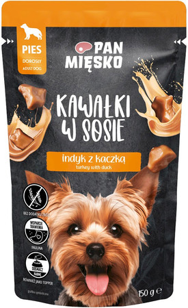 Pan Mięsko Kawałki w sosie Indyk z kaczką - mokra karma dla psa - 150g