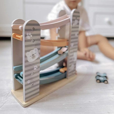 Viga Toys − PolarB, kolorowa drewniana zjeżdżalnia dla samochodzików