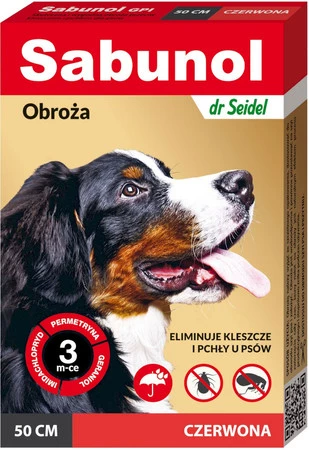 SABUNOL OBROŻA CZERWONA na pchły i kleszcze 50cm dla psa