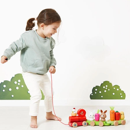 Zestaw drewniane klocki - pociąg z figurkami Farma dla dzieci, 12m+, Janod