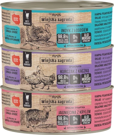 WIEJSKA ZAGRODA Indyk z Łososiem bez zbóż dla kota 85g