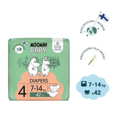 MOOMIN Baby, Pieluszki 4 MAXI 7-14 kg, 42 szt. EKO