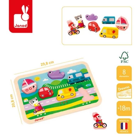 Janod Puzzle drewniane 3D Pojazdy 7 el.,18 m+