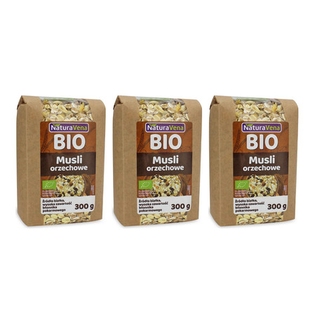 Zestaw: 3x MUSLI ORZECHOWE BIO 300 g - NATURAVENA