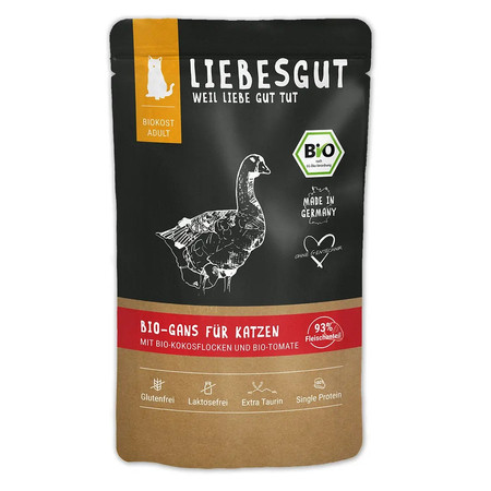 LIEBESGUT BIO GANS - gęś z płatkami kokosowym i pomidorami ekologiczna mokra karma dla kota (100g)