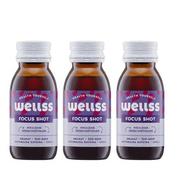 Zestaw: 3x Wellss Shot Fokus. Granat, żeń-szeń, kofeina i chilli 60 ml