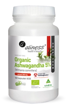 Aliness Organic Ashwagandha 5% KSM-66 200mg x 100 kaps. VEGE 