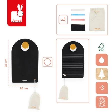 Janod Przenośna dwustronna tablica z akcesoriami 3+