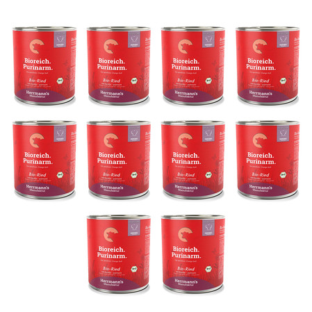 Zestaw 10x HERRMANN'S Selection Sensitive Dog Bio Rind Purinarm - bio wołowina, niski poziom puryn (800g)